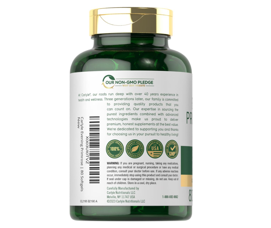 Aceite de Onagra Carlyle | 1000 mg | 80 Cápsulas  | Sin OMG y Sin Gluten