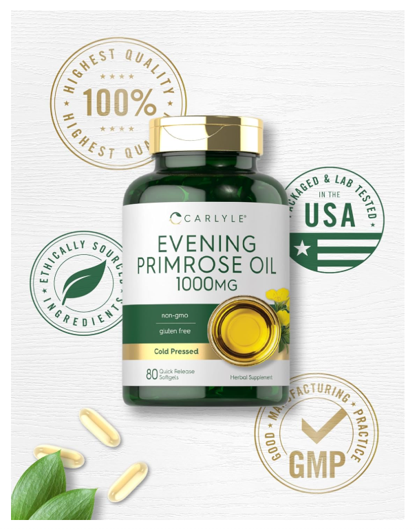 Aceite de Onagra Carlyle | 1000 mg | 80 Cápsulas  | Sin OMG y Sin Gluten