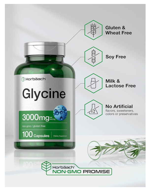 Glicina Horbäach  3000 mg | 100 Cápsulas  Sin OMG, Sin Gluten