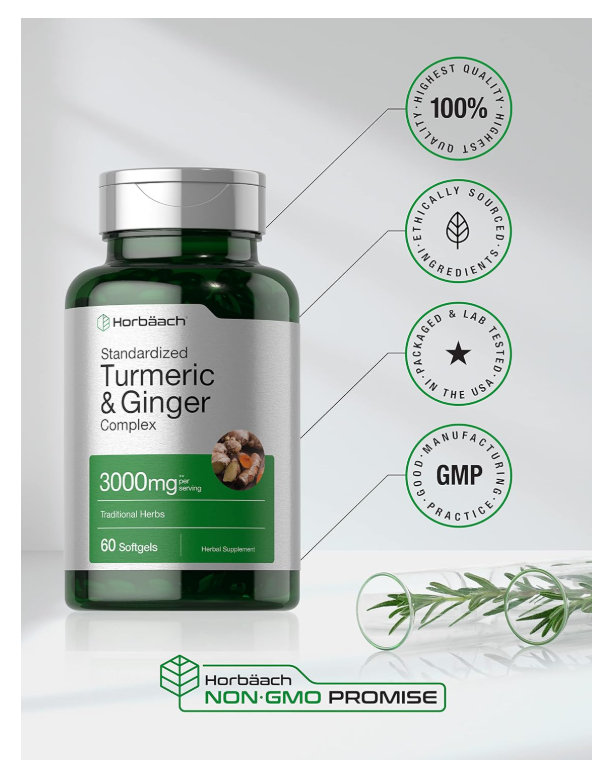 Cúrcuma y Jengibre Horbäach | 3000mg | 60 Cápsulas | Sin OMG, Sin Gluten
