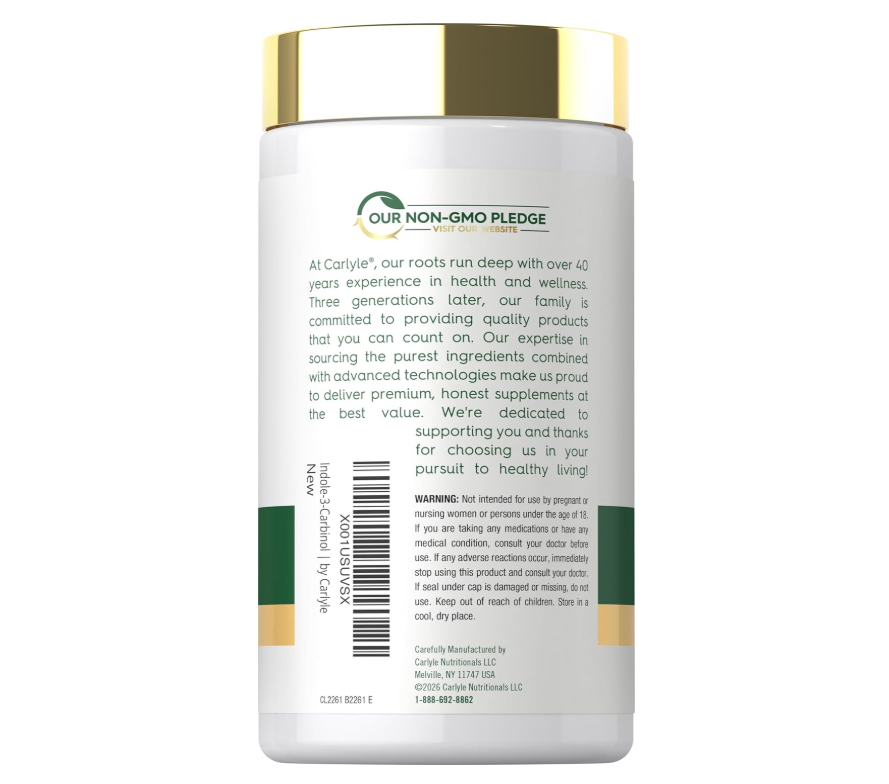 Indole-3-Carbinol Carlyle | 400 mg | 120 Cápsulas | I3C con Mezcla de Brócoli Resveratrol | Vegetariano, Sin OMG y Sin Gluten