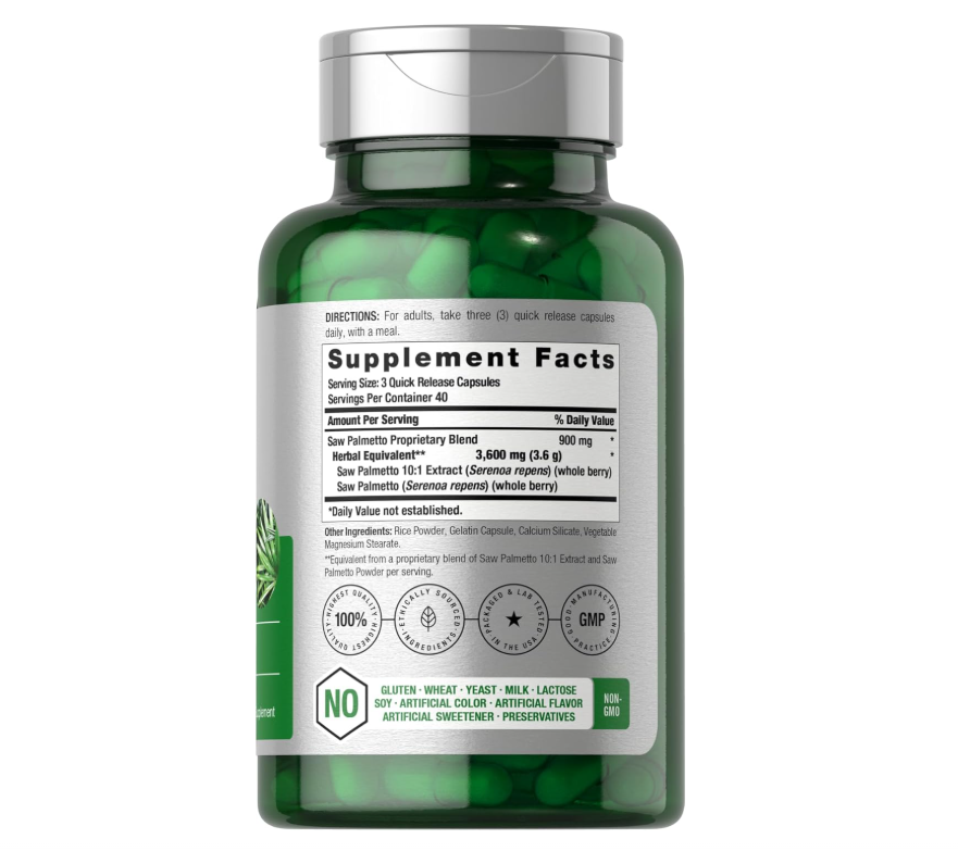Saw Palmetto Horbäach | 120 Cápsulas | Fórmula sin OMG y Sin Gluten