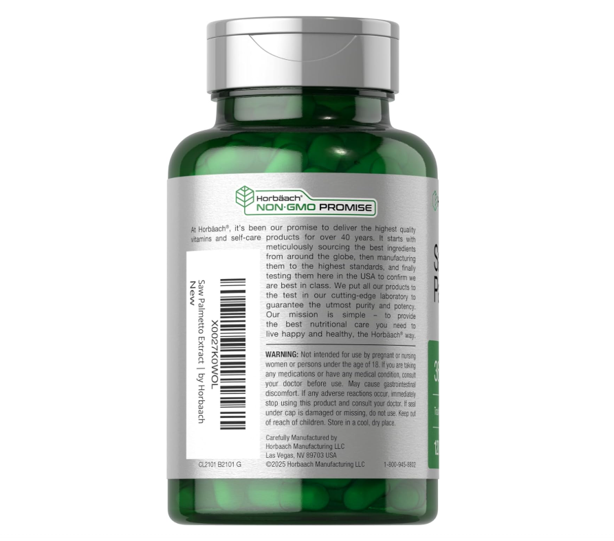 Saw Palmetto Horbäach | 120 Cápsulas | Fórmula sin OMG y Sin Gluten