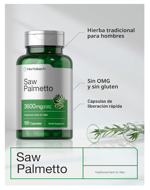 Saw Palmetto Horbäach | 120 Cápsulas | Fórmula sin OMG y Sin Gluten