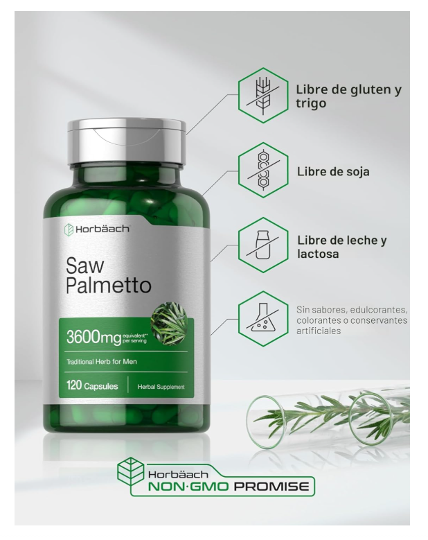 Saw Palmetto Horbäach | 120 Cápsulas | Fórmula sin OMG y Sin Gluten