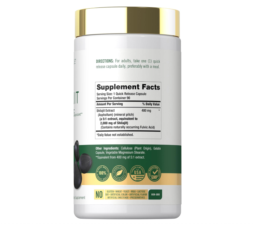 Shilajit Carlyle  | 2000mg | 90 Unidades | Suplemento sin OMG y Sin Gluten