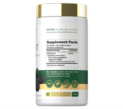 Shilajit Carlyle  | 2000mg | 90 Unidades | Suplemento sin OMG y Sin Gluten