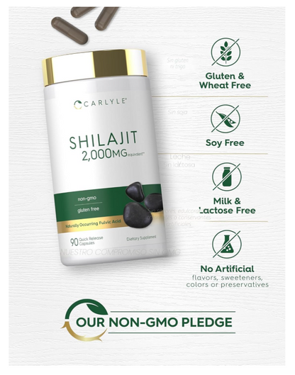 Shilajit Carlyle  | 2000mg | 90 Unidades | Suplemento sin OMG y Sin Gluten