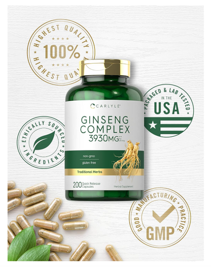 Ginseng Complex Carlyle | 3930mg | 200 Unidades | Sin OMG y Sin Gluten
