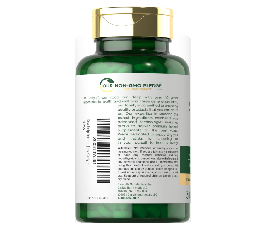 Yodo de Alga Marina | 225 mcg | 300 Tabletas | Sin GMO, Sin Gluten | Suplemento de hierbas tradicionales