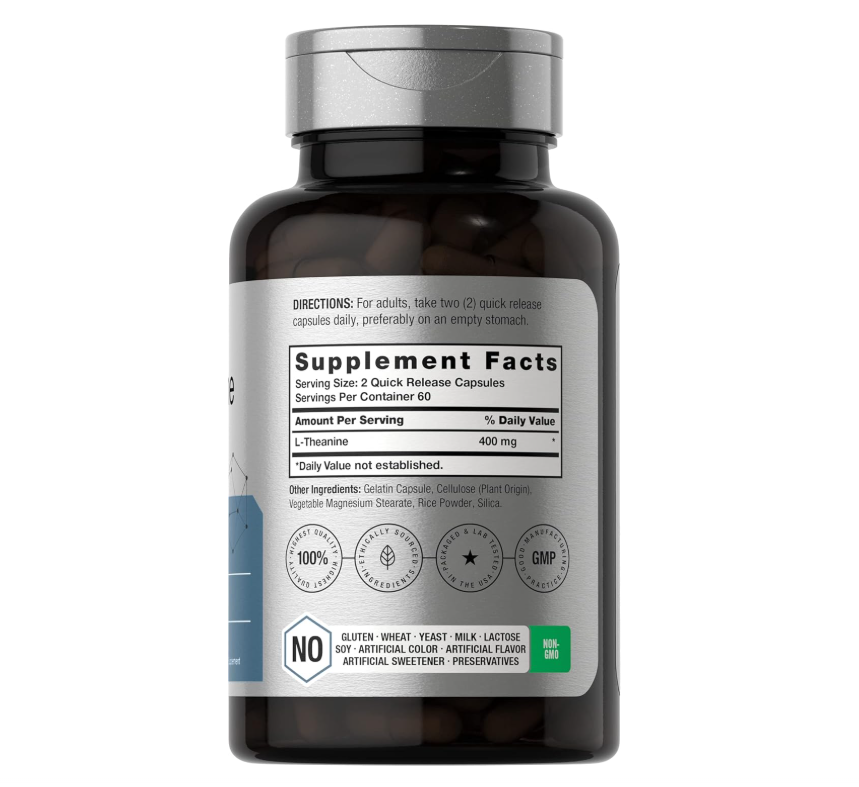 L-teanina Horbäach  | 400 mg | 120 Cápsulas en Polvo | Sin OMG y Sin Gluten
