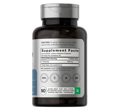 L-teanina Horbäach  | 400 mg | 120 Cápsulas en Polvo | Sin OMG y Sin Gluten