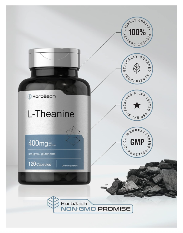 L-teanina Horbäach  | 400 mg | 120 Cápsulas en Polvo | Sin OMG y Sin Gluten
