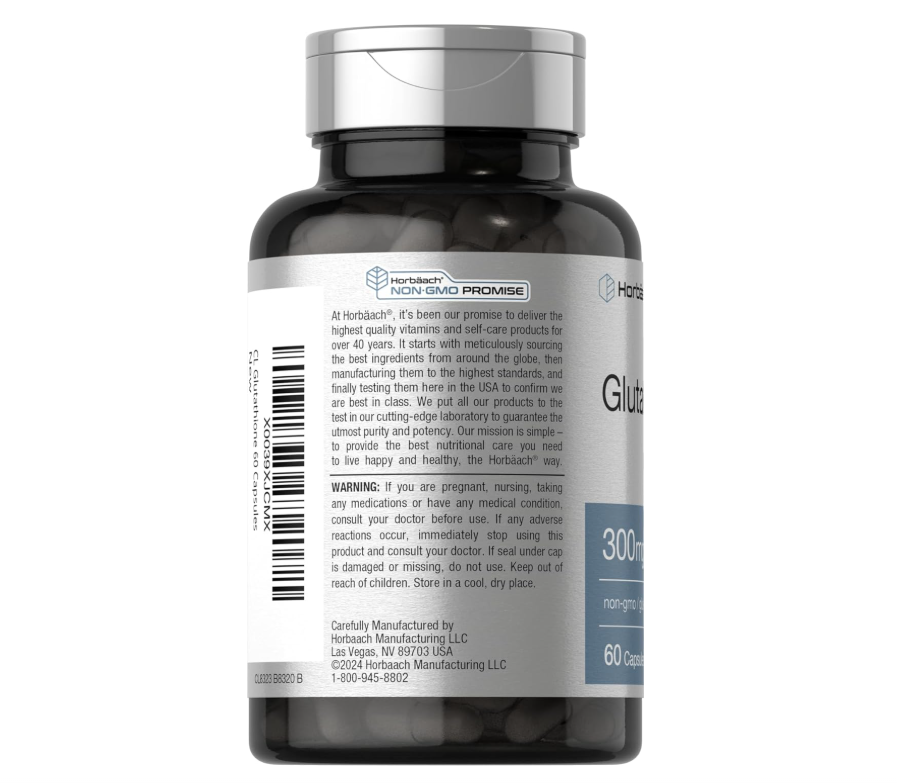 Glutatión Horbäach 300mg | 60 Cápsulas | Suplemento sin OMG y sin Gluten