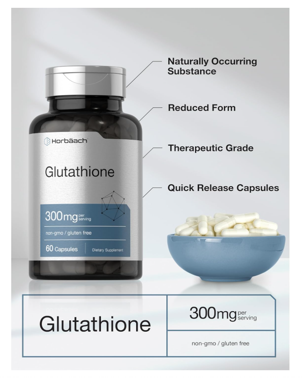 Glutatión Horbäach 300mg | 60 Cápsulas | Suplemento sin OMG y sin Gluten