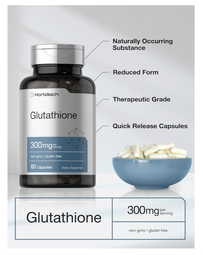 Glutatión Horbäach 300mg | 60 Cápsulas | Suplemento sin OMG y sin Gluten