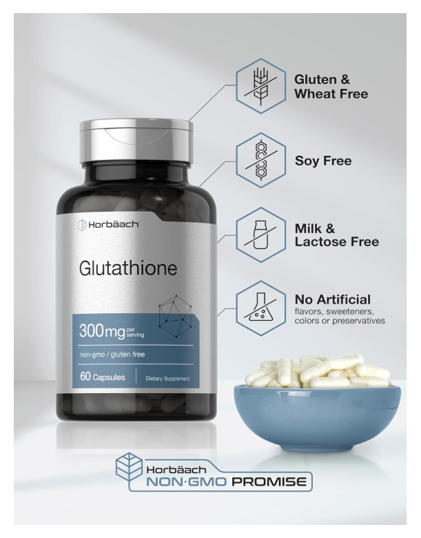 Glutatión Horbäach 300mg | 60 Cápsulas | Suplemento sin OMG y sin Gluten