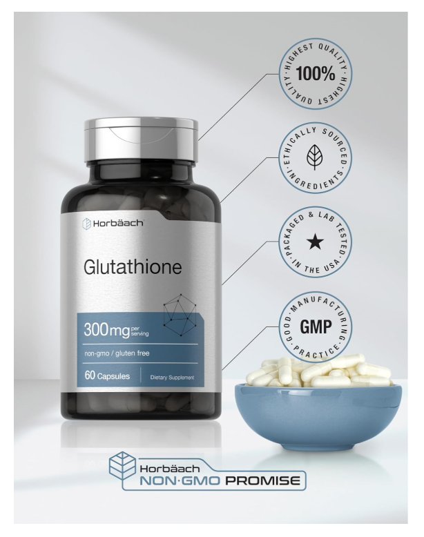 Glutatión Horbäach 300mg | 60 Cápsulas | Suplemento sin OMG y sin Gluten