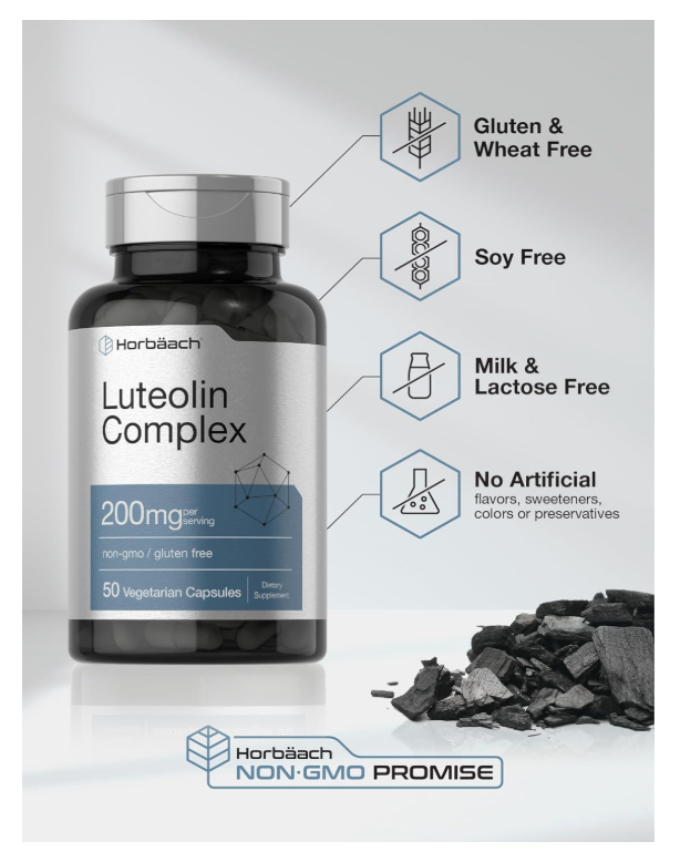 Luteolina Horbäach  | 200 mg | 50 Cápsulas | Complejo con Rutina | Vegetariano, sin OMG y sin Gluten