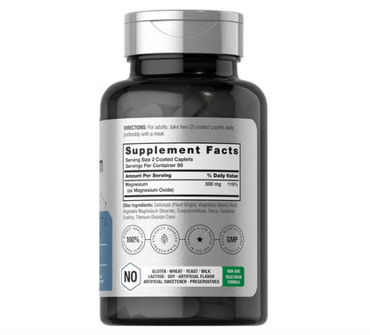Magnesio Horbäach  500mg | 180 Cápsulas | Suplemento Vegetariano, sin OMG y sin Gluten