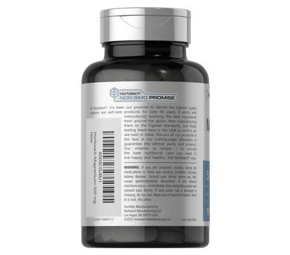 Magnesio Horbäach  500mg | 180 Cápsulas | Suplemento Vegetariano, sin OMG y sin Gluten