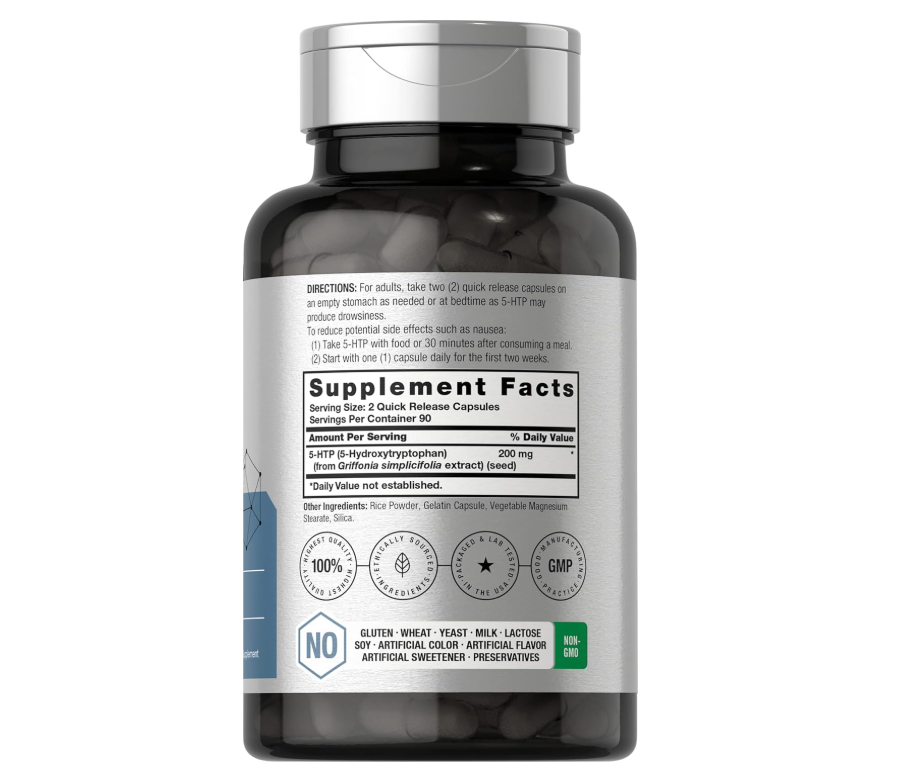 5HTP Horbäach 200 mg | 180 Cápsulas | 5 hidroxitriptófano | Griffonia Simplicifolia | Extra fuerte | Sin OMG, sin Gluten