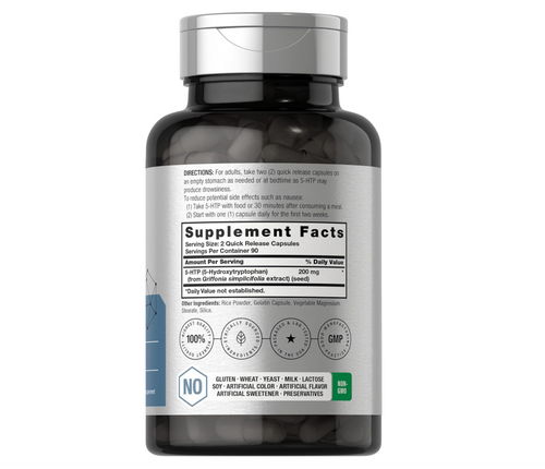 5HTP Horbäach 200 mg | 180 Cápsulas | 5 hidroxitriptófano | Griffonia Simplicifolia | Extra fuerte | Sin OMG, sin Gluten