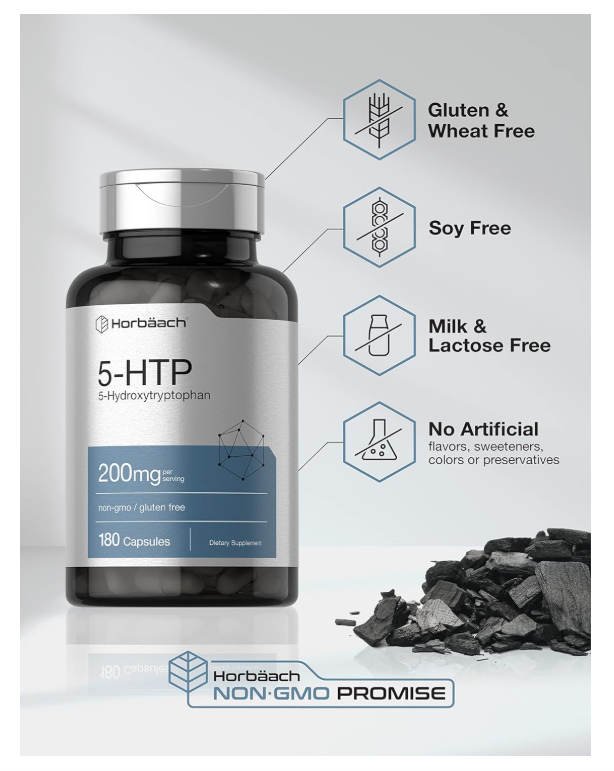 5HTP Horbäach 200 mg | 180 Cápsulas | 5 hidroxitriptófano | Griffonia Simplicifolia | Extra fuerte | Sin OMG, sin Gluten