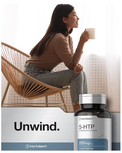 5HTP Horbäach 200 mg | 180 Cápsulas | 5 hidroxitriptófano | Griffonia Simplicifolia | Extra fuerte | Sin OMG, sin Gluten