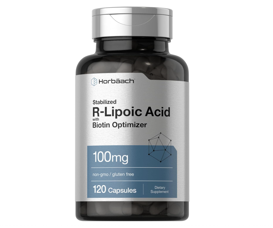 Ácido R-lipoico Horbaach 100 mg | 120 Cápsulas | Con Optimizador de Biotina | Sin OMG, sin Gluten