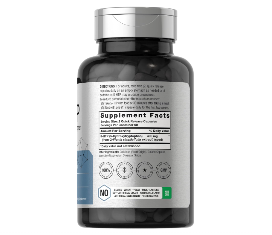 5HTP Horbäach | 400 mg | 120 Unidades | Extra Fuerte | Sin OMG, sin Gluten | 5 hidroxitriptófano