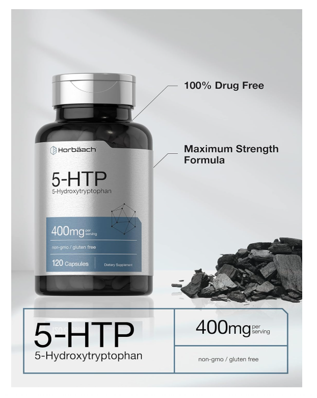 5HTP Horbäach | 400 mg | 120 Unidades | Extra Fuerte | Sin OMG, sin Gluten | 5 hidroxitriptófano