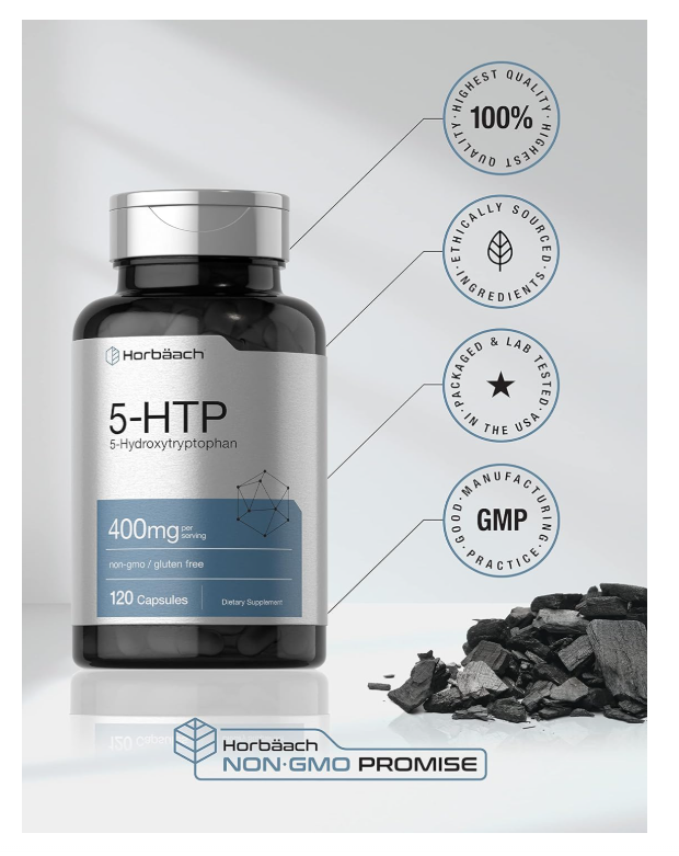 5HTP Horbäach | 400 mg | 120 Unidades | Extra Fuerte | Sin OMG, sin Gluten | 5 hidroxitriptófano