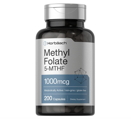 Metil Folato | 1000 mcg | 200 Cápsulas | 5-MTHF | Ácido Fólico | Sin OMG, sin Gluten