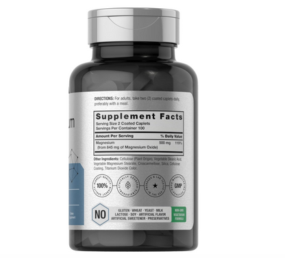 Óxido de Magnesio Horbäach  | 845 mg | 200 Comprimidos Recubiertos | Suplemento Vegetariano, sin OMG y sin Gluten