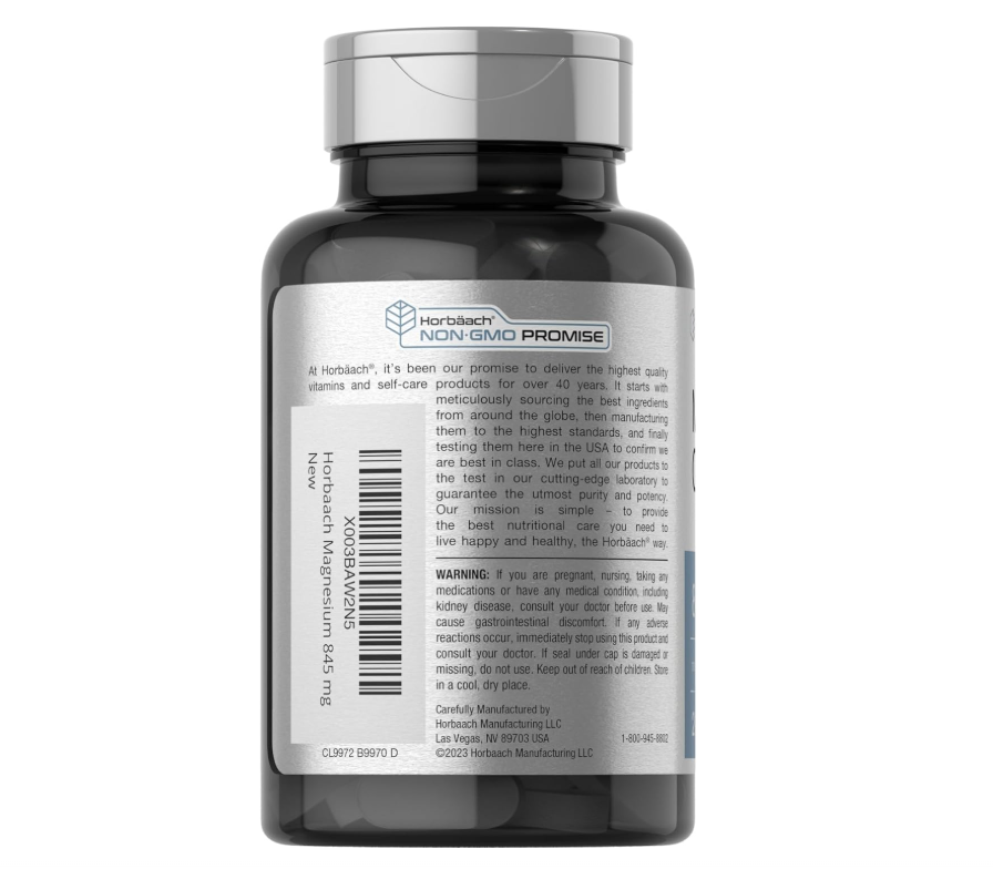 Óxido de Magnesio Horbäach  | 845 mg | 200 Comprimidos Recubiertos | Suplemento Vegetariano, sin OMG y sin Gluten