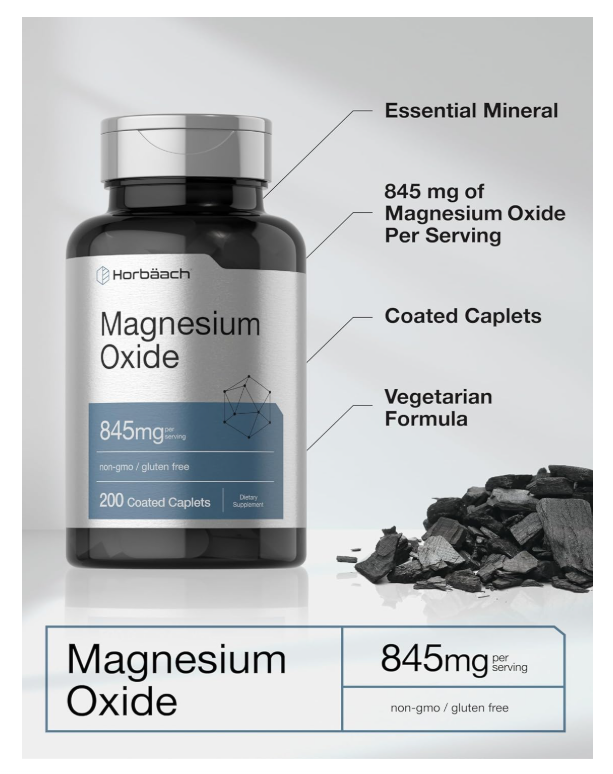 Óxido de Magnesio Horbäach  | 845 mg | 200 Comprimidos Recubiertos | Suplemento Vegetariano, sin OMG y sin Gluten