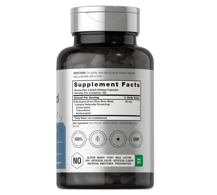 Policosanol Horbäach 40mg | 200 Cápsulas | Suplemento sin OMG y sin Gluten