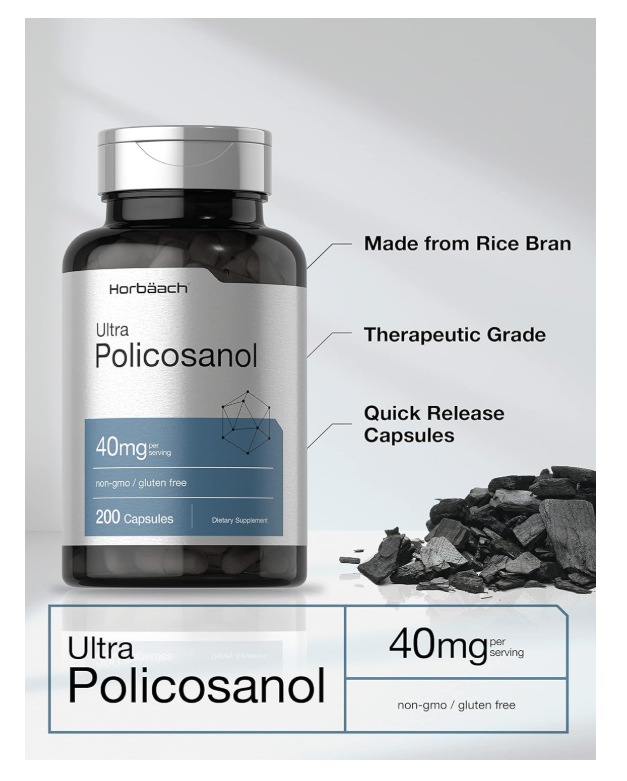 Policosanol Horbäach 40mg | 200 Cápsulas | Suplemento sin OMG y sin Gluten