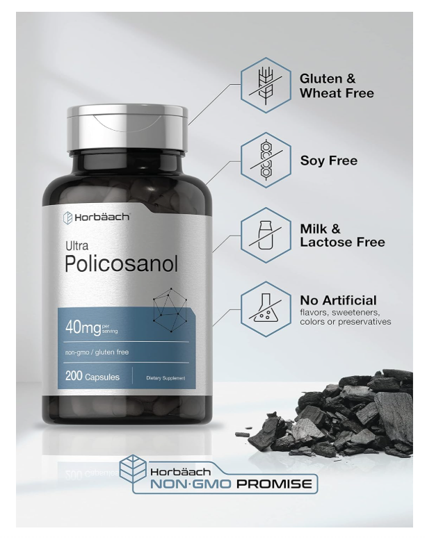Policosanol Horbäach 40mg | 200 Cápsulas | Suplemento sin OMG y sin Gluten