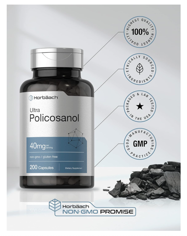 Policosanol Horbäach 40mg | 200 Cápsulas | Suplemento sin OMG y sin Gluten