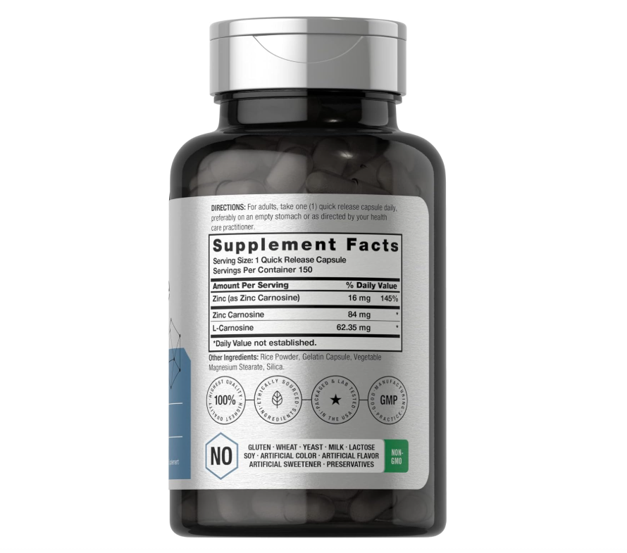 Carnosina de Zinc Horbäach  | 84 mg por Cápsula | 150 unidades | Sin OMG y sin Gluten