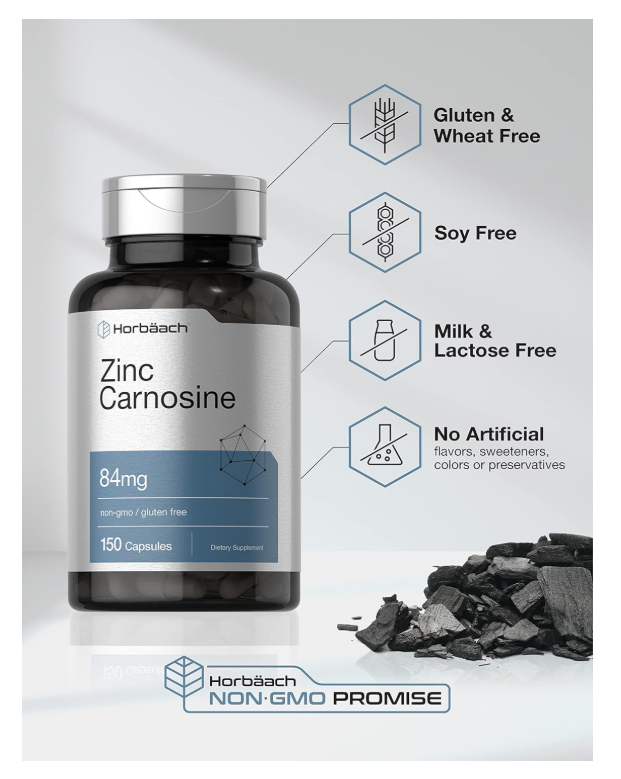 Carnosina de Zinc Horbäach  | 84 mg por Cápsula | 150 unidades | Sin OMG y sin Gluten