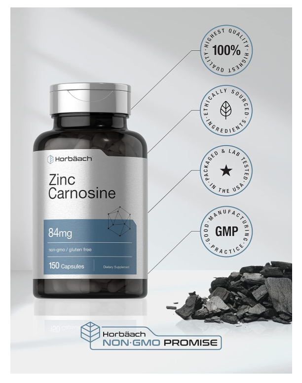 Carnosina de Zinc Horbäach  | 84 mg por Cápsula | 150 unidades | Sin OMG y sin Gluten