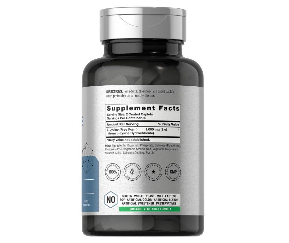 L-lisina Horbäach 1000mg | 100 Cápsulas | Aminoácido Esencial | Fórmula Vegetariana, sin OMG y sin Gluten