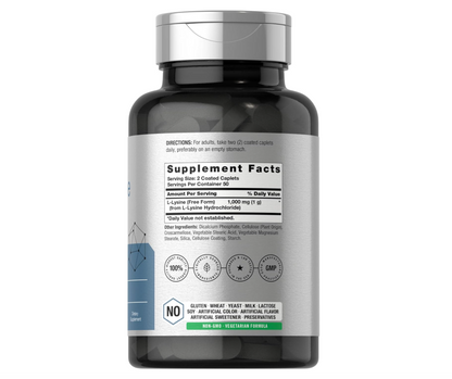L-lisina Horbäach 1000mg | 100 Cápsulas | Aminoácido Esencial | Fórmula Vegetariana, sin OMG y sin Gluten