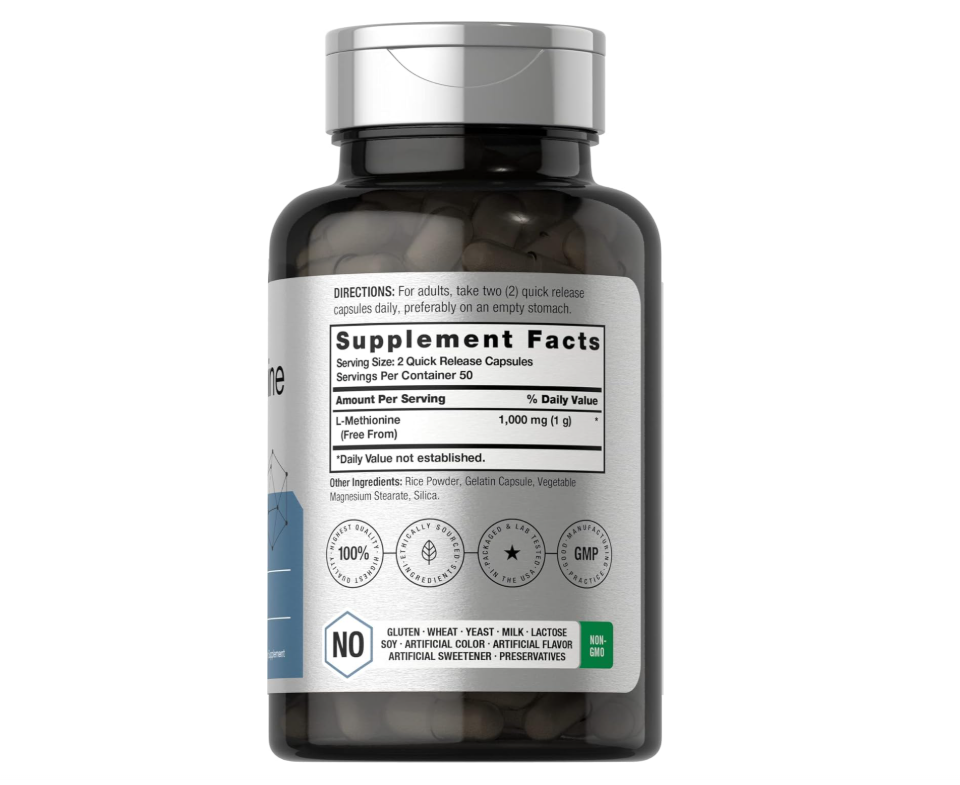L-metionina Horbäach  1000mg | 100 Cápsulas | Sin OMG, sin Gluten