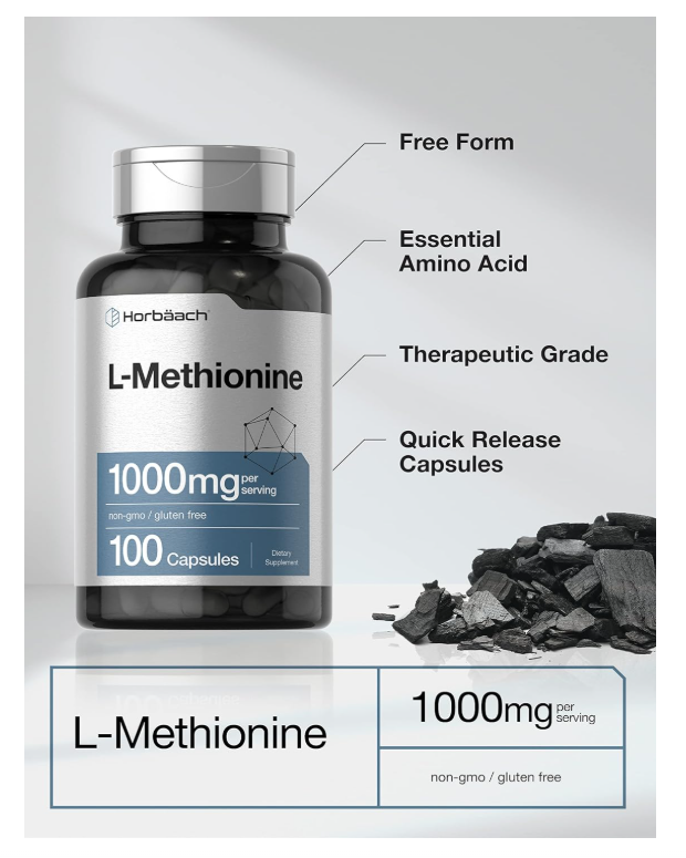L-metionina Horbäach  1000mg | 100 Cápsulas | Sin OMG, sin Gluten