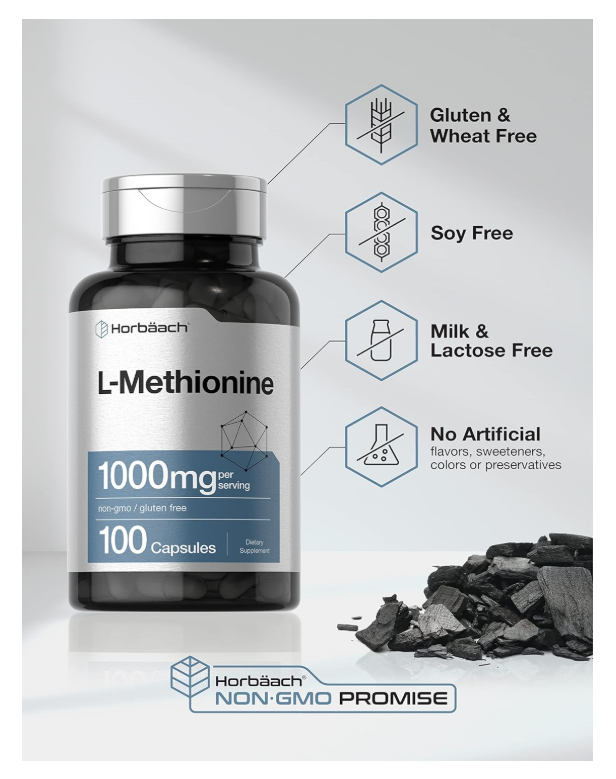 L-metionina Horbäach  1000mg | 100 Cápsulas | Sin OMG, sin Gluten