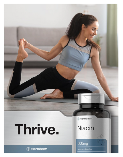 Niacina Horbäach 500mg | Vitamina B3 500 mg | 100 Cápsulas | Sin OMG y Sin Gluten